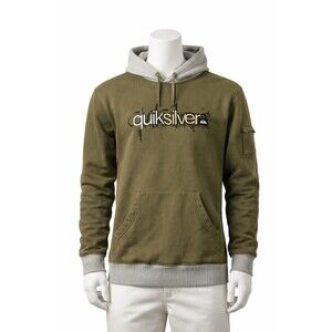 Quiksilver Fleece Hooded Pullover Hoodie Olive Gray Cotton Blend M
